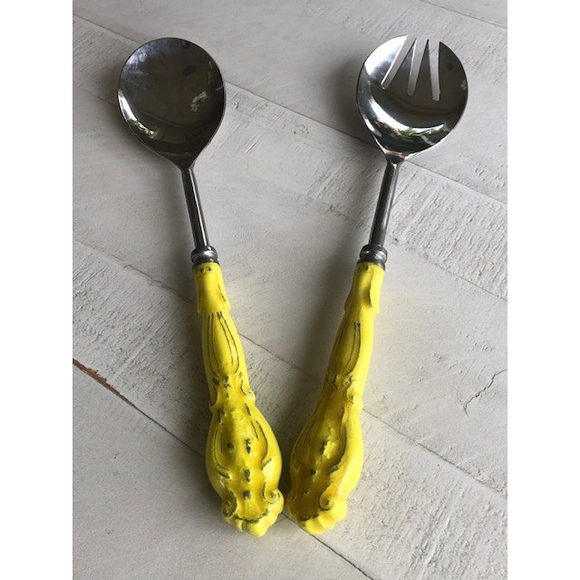 Yellow and Silver Salad Servers - Picture 1 of 4
